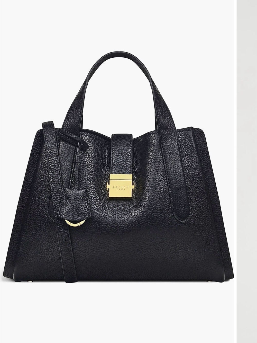 RADLEY LONDON Black Pebbled Leather Satchel with Gold Hardware